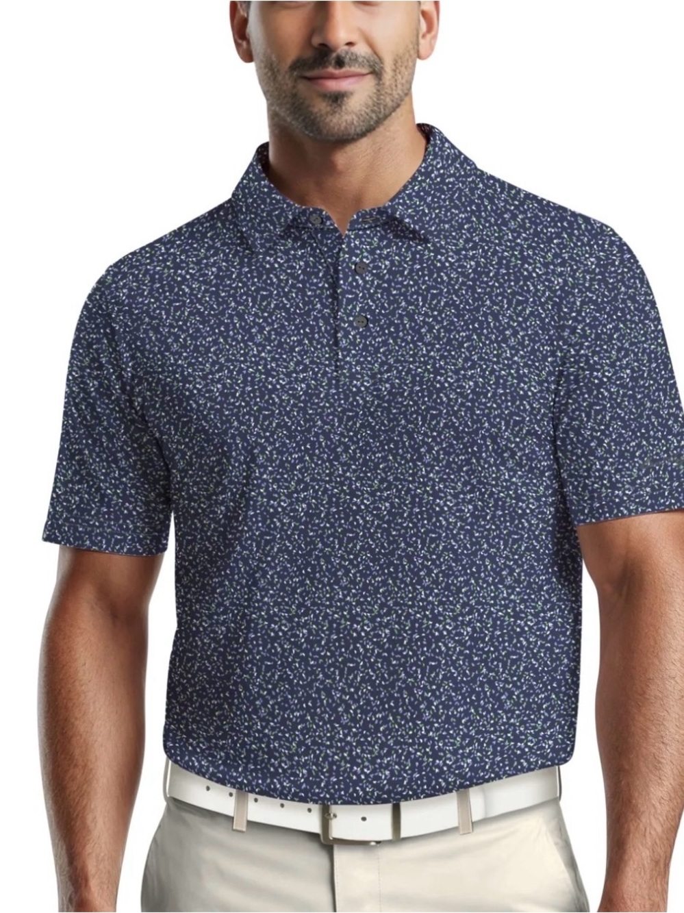 Ben Hogan Navy Printed Pattern Short-Sleeve Performance Polo Shirt. Men’s Large